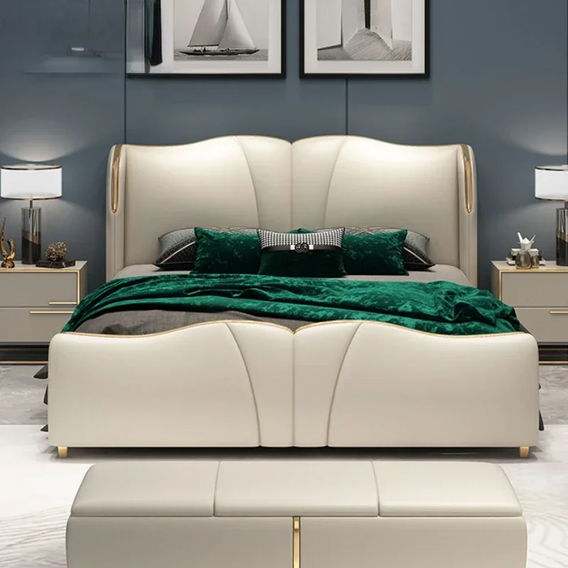 

Light Luxury Master Bedroom Bed Double Wedding Bed Post-Modern Simple Leather