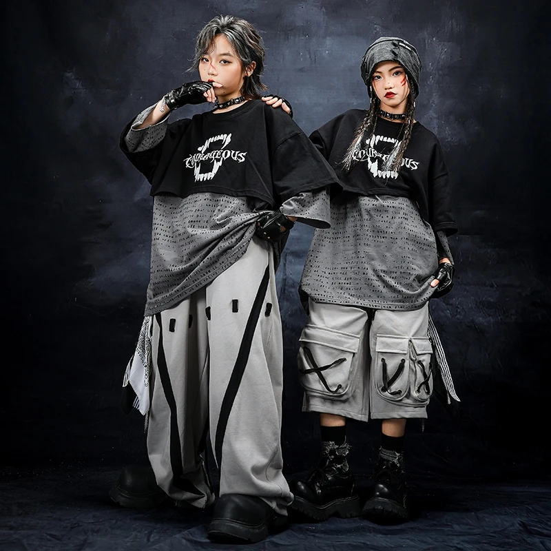 Costume Hip Hop pour enfants, Costume de spectacle de danse Jazz, haut surdimensionné, pantalon Shuffle, vêtements de danse de rue, AMY2606, nouvelle collection 2025