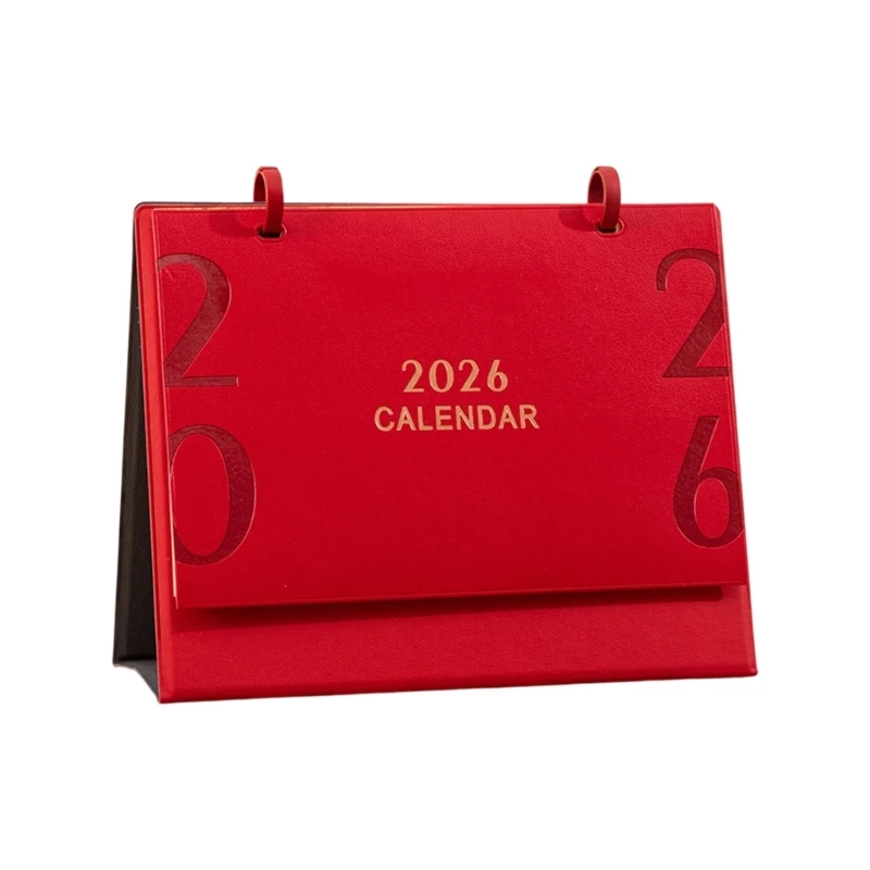 

C7AB 2026 Desktop Calendar Monthly Planner with Leather Stand 12 Month from Jan to Dec For Daily Scheduling 220x175mm
