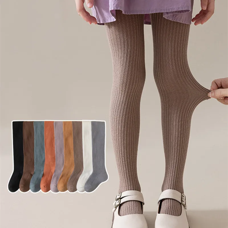 Children Fashion Tights Baby Girl Pantyhose Cotton Knitted Stocking Toddler Kids Solid Leggings Casual Pants For 0-12Y