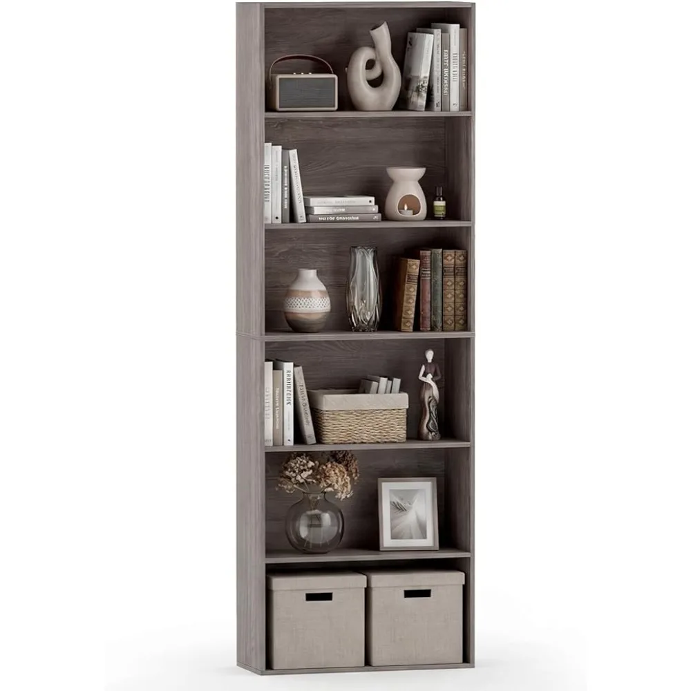

5-Tier Bookcase, 67” Tall Freestanding Bookshelf with 5 Open Shelves, Anti-Toppling Kits, Floor Display Storage Organizer for