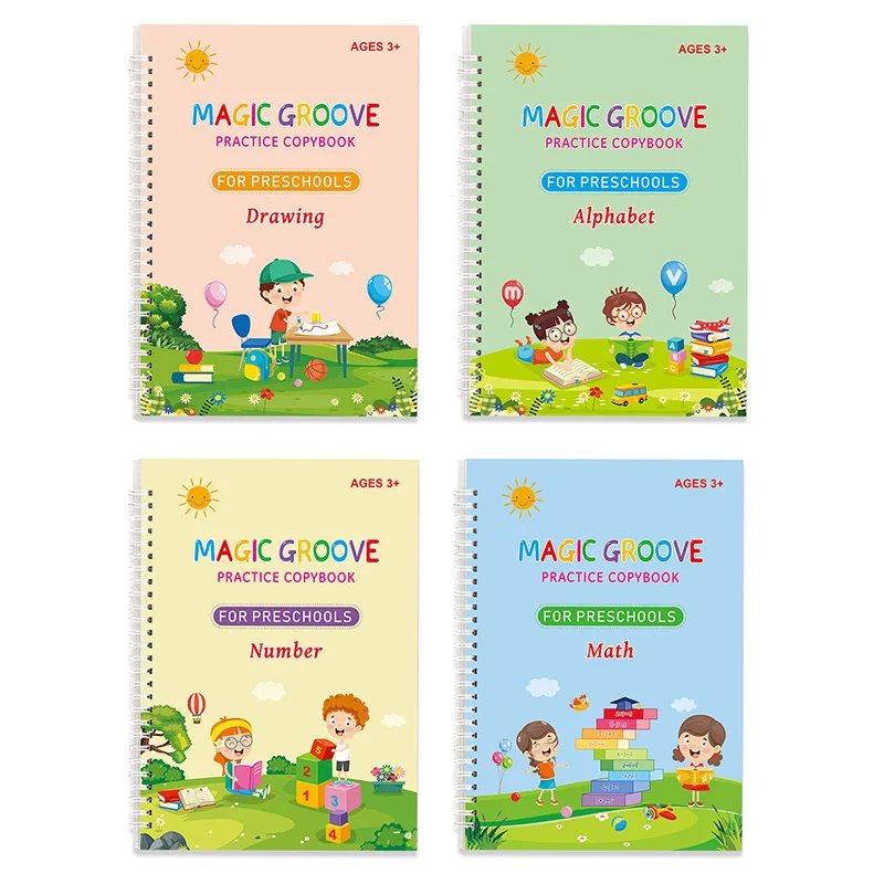 

English Version 3-6 Years Old Children Groove Copybook Kid Control Calligraphy Pen Training Book Magic Practice Reusable Notepad