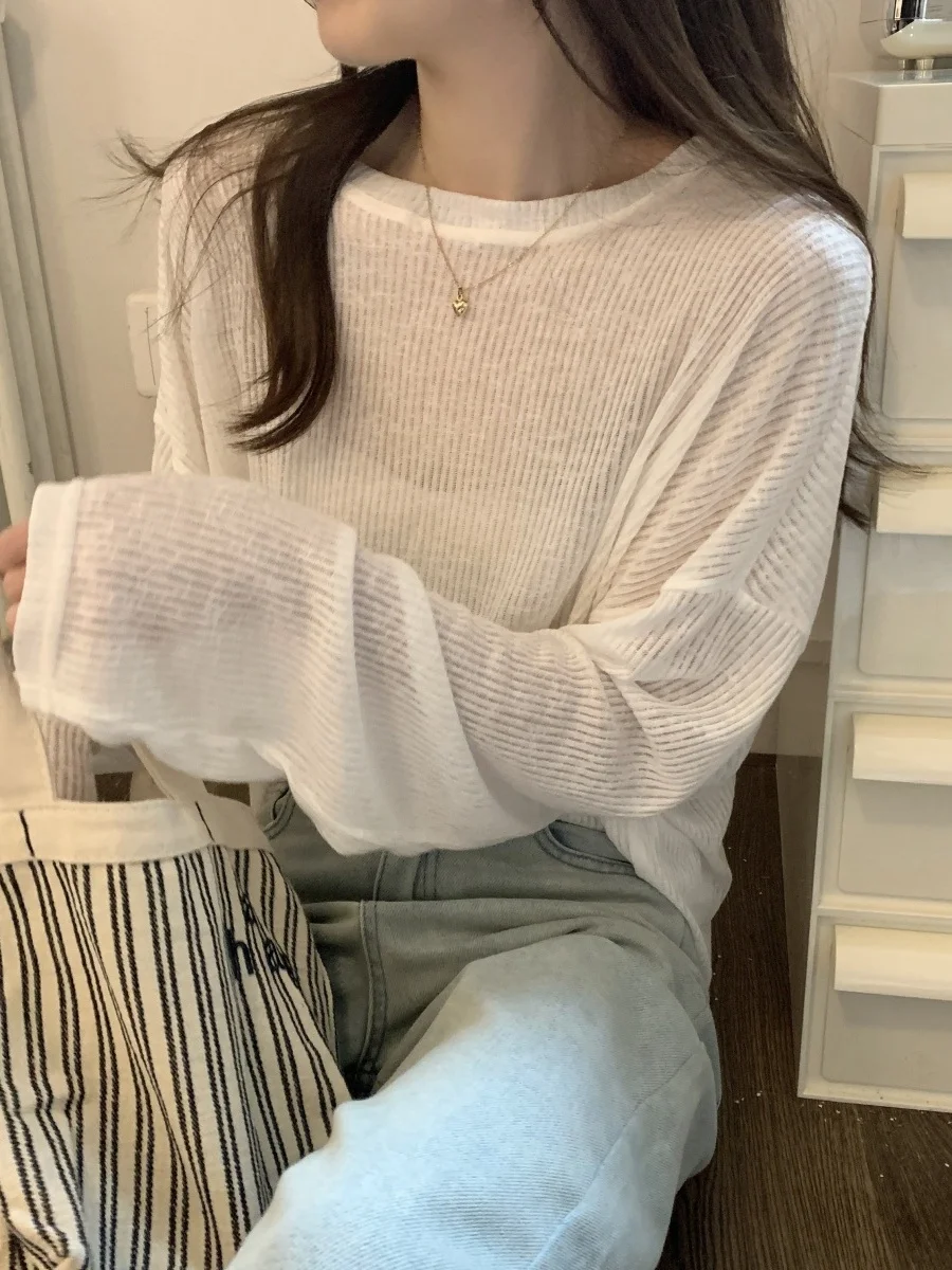 Sun Protection Long Sleeve Thin T-Shirt Women's Loose Base Shirt Summer Fashionable Simple Design Ultra Short Ultra Light Top
