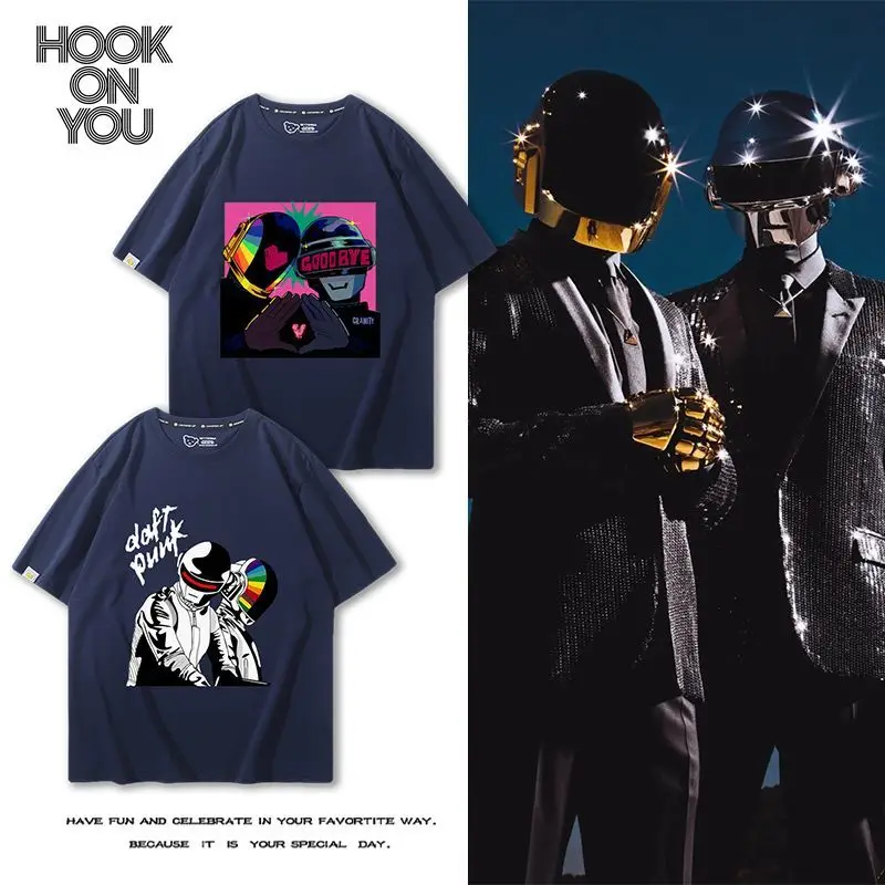 

DAFT PUNK Daft Punk Band Футболка с коротким рукавом для мальчиков и девочек Винтажный принт Свободная хлопковая мужская футболка в стиле хип-хоп с коротким рукавом