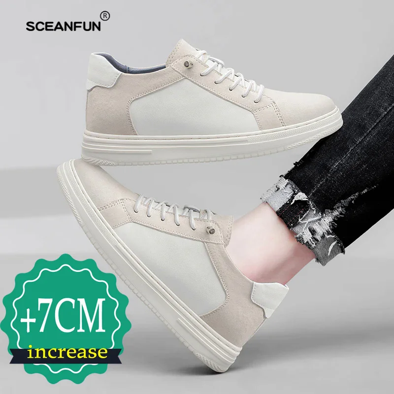 Sapatos de elevador para homens da moda tênis casuais homens aumento de altura invisível couro genuíno respirável elevador 7cm luxo heighte