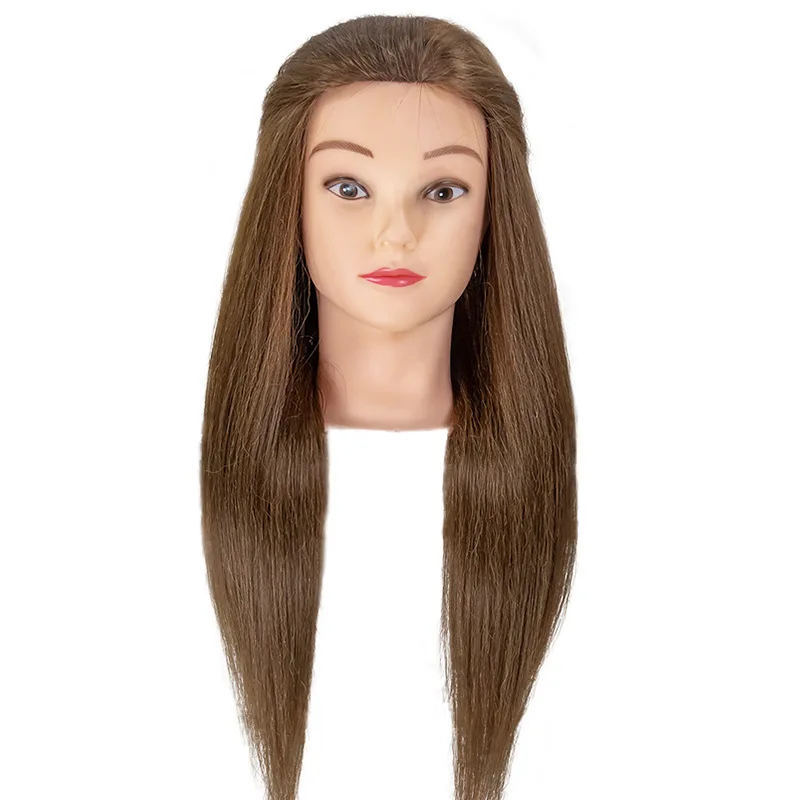 Cabeza de Maniquí de entrenamiento para mujer, cabello humano 60% Real de 16 "-22" de largo, 2 colores, cabeza tejida de mano para peluquero, cabeza de muñecas