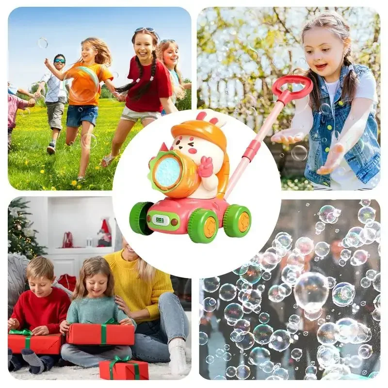2 in 1 Automaticfor Bubbles Machine With LED Lights Kids Rabbit Bubbles Maker Trolly Outdoor Toys Rotating Blower Toddler Walker