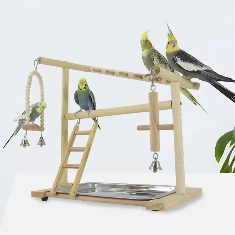 Pack Wood Parrot Toys Bird Toy Cage Bird Accessories Swing Suspension Bridge Ball Cage Bells Pet Supplies Set Parrots Play Stand