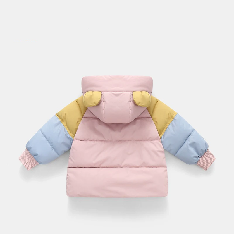 New Autumn Winter Cute Baby Girls Jacket Splicing Style Thick Keep Warm Hooded Coat For 2-6 Years Kids Children Cotton Outerwear