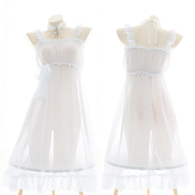 Robe Transparente en Mousseline de Soie pour Femme, Jupe Sexy, Lolita, Costume de Cosplay de la Mariée 7.0, Lingerie, Pyjama avec Col