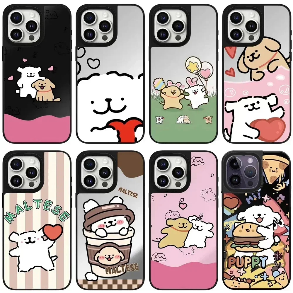 

Cartoon Dogs Playing Mirror Magnetic iPhone 11 12 13 14 15 Pro Max Protective Case for IPhone 15 Pro Max