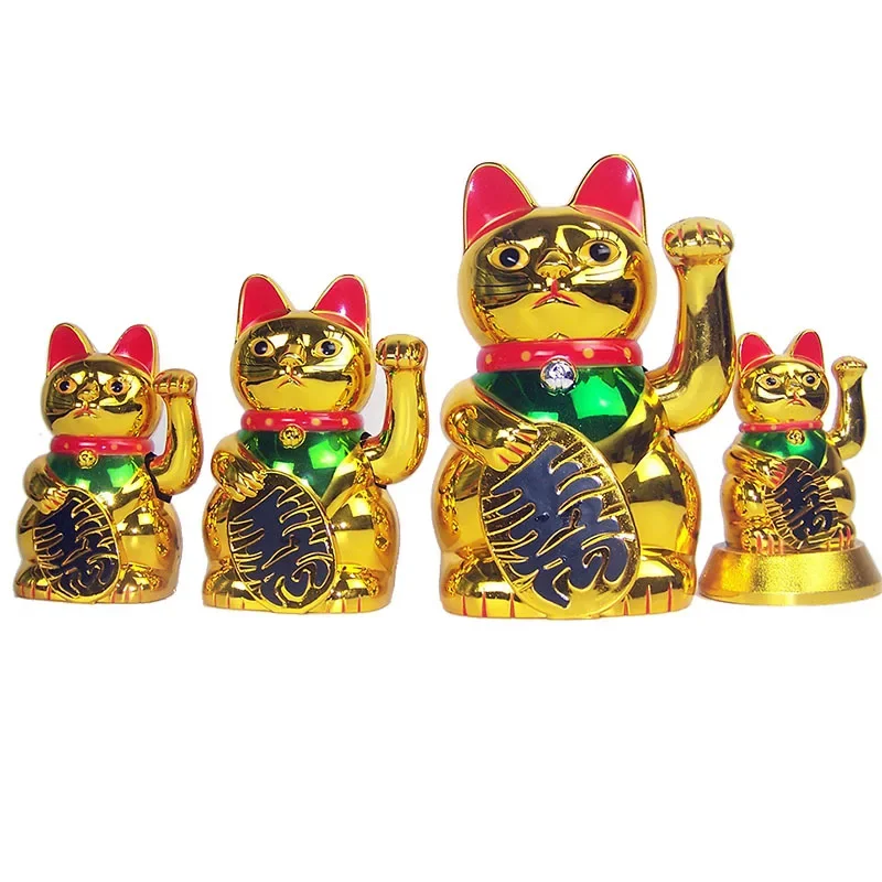 Gato de la suerte chino que agita la riqueza, gato de mano dorado Maneki Neko, lindo gato eléctrico de la suerte, arte artesanal, tienda de casa,