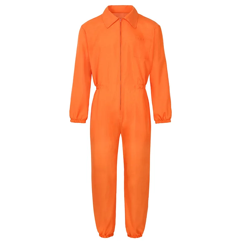 

Prisoners Cosplay Halloween Waist Tight Jumpsuit Costumes Adult Men Women Jailbird Orangge Prisoner Fancy Suit Uniform