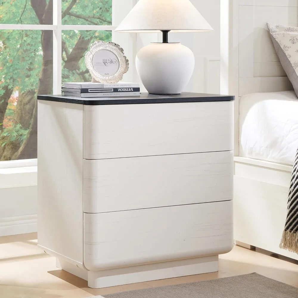 

Exquisite 22 Modern Nightstand with Charging Station, Push-to-Open Handleless 3 Drawers Bedside Table, Large End Table with Stor