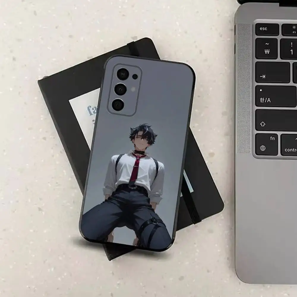 حافظة هاتف W-Wriothesley G-Genshin لهاتف سامسونج جالاكسي A73,91,80,72,51,53,52,71,22,5G,Note,J7,8,9 غطاء أسود ناعم