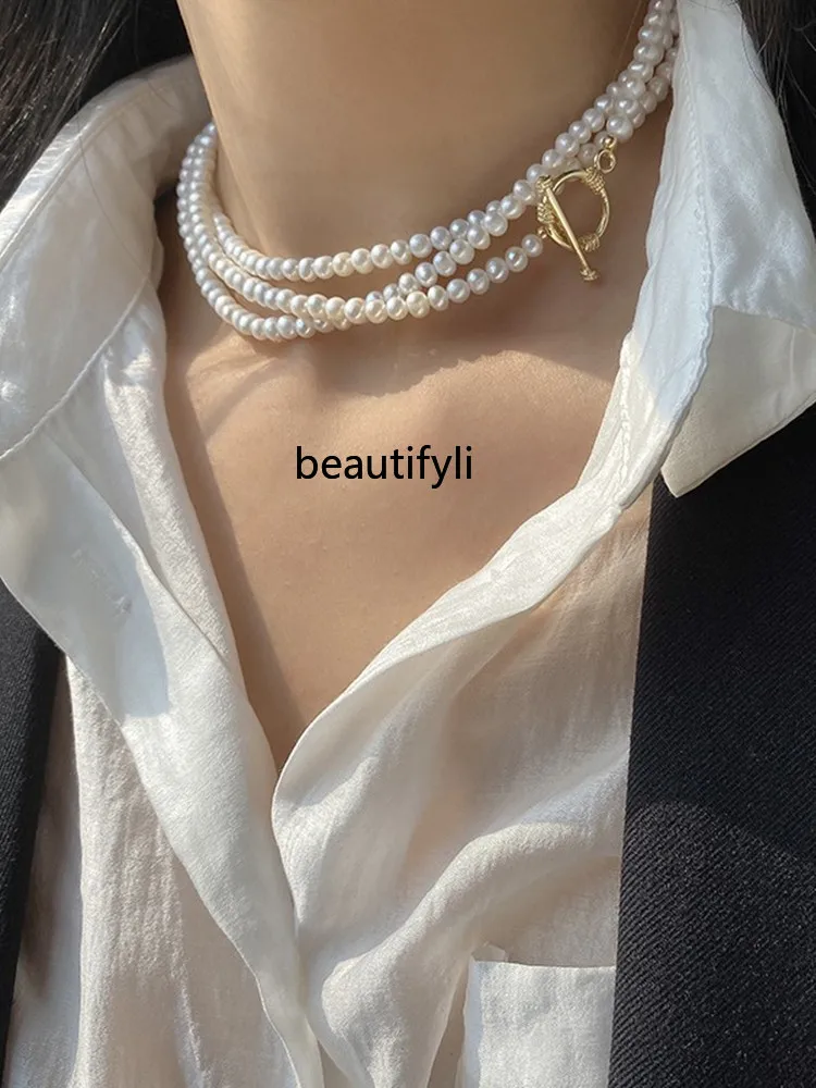 Niche light luxury long natural freshwater pearl temperament necklace women's fashion neck chain