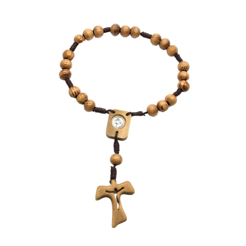 Pine Prayer Beads Bracelets Featurings Crosses Pendant for Worship and Daily Wear D08D