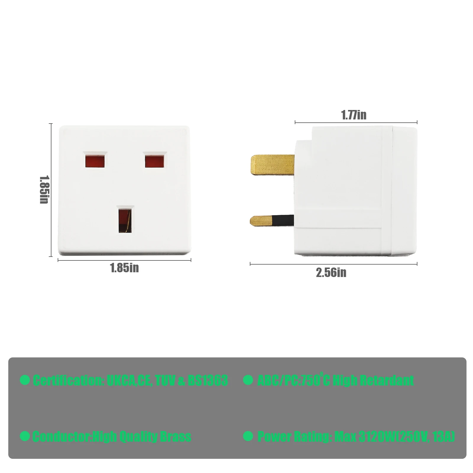 3PCS 3 Pin UK Socket Double Plug Adaptor, UK Wall Extension Socket Multi Plug with 2 AC Outlet Power Adapter 250V 13A for Home