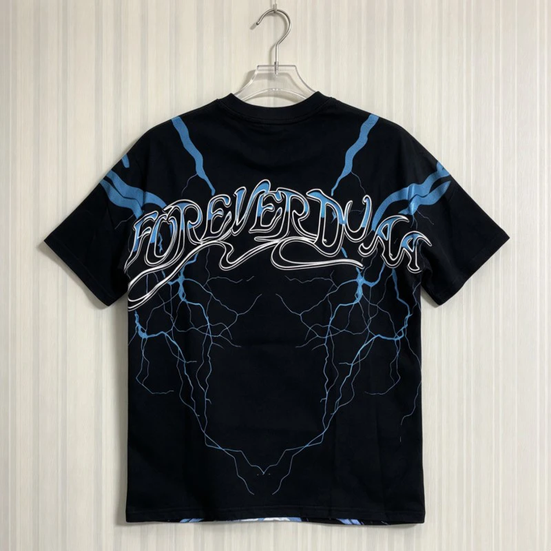 Lightning Beast Hotfix Rhinestone Gradient Letter Logo DUAA Tshirts Summer Hiphop Streetwear Men Women Round Neck Short Sleeve