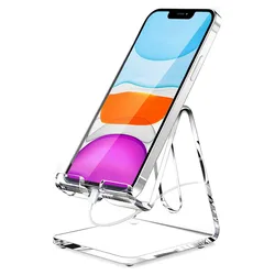 Clear Acrylic Cell Phone Stand Desk Dock Holder for IPhone 14 13 Pro Samsung Universal Desktop Charger Support Telephone Mount