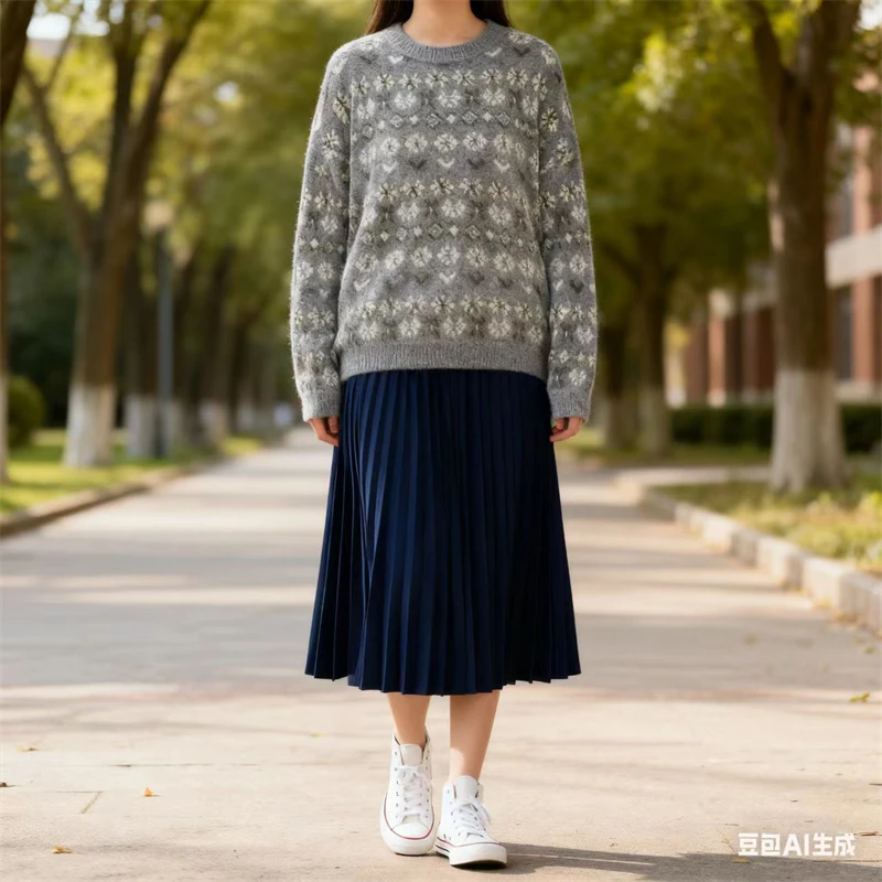 

Винтажный серый вязаный свитер Fair Isle — джемпер унисекс с цветочным узором для осенне-зимних трендов