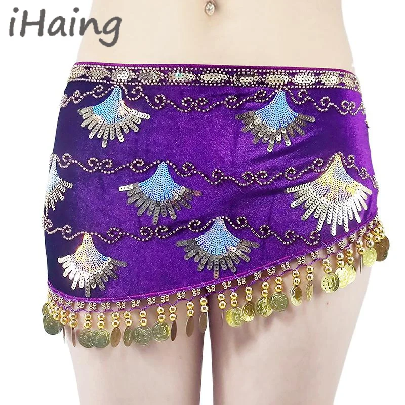 Glittery Sequins Belly Dance Hip Scarf Costume Stage Performance DS Tassel Wave Waist Chain Skirt Rave Carnival Outfit Dancewear