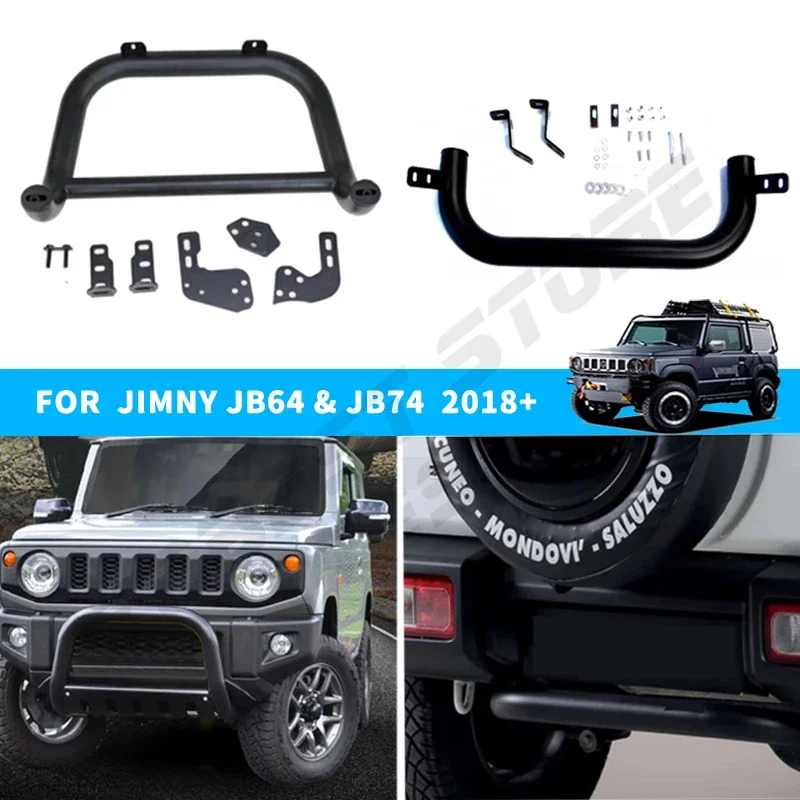 Car Front Rear Bumper Steel Bull Bar Front Bumper Guard Protect Rear Bumper for Suzuki Jimny JB74 JB64 2019 2020 2021 2022 2023