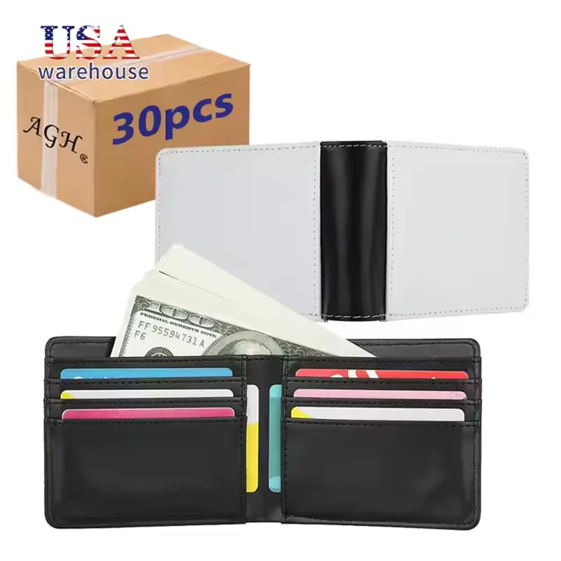 

30pcs Pack Double Sided Heat Press Printing PU Leather Sublimation Blank Mens Wallet Leather Wallet for Men Hu