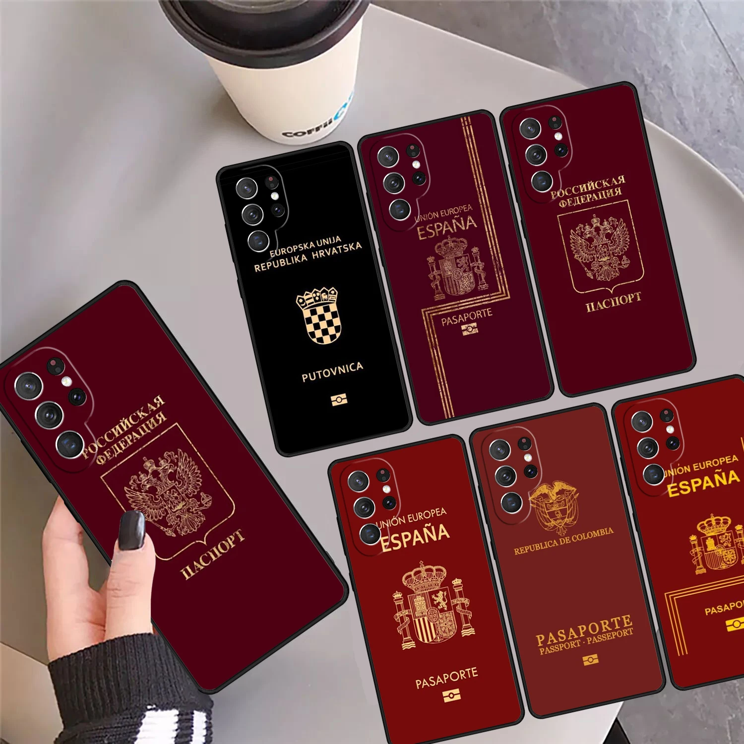 Russian Spanish Passport Retro Phone Case Cover For Samsung Galaxy S24 Ultra 23 S22 Plus S21 FE S20 S8 S9 S10 Note 10 Pro 20