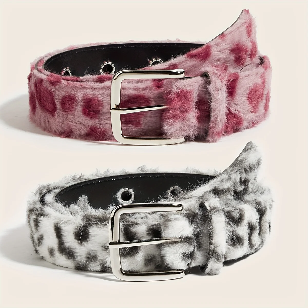 Fashionable leopard print plush women's belt, retro millennium hot girl style belt, y2k women's belt, winter belt