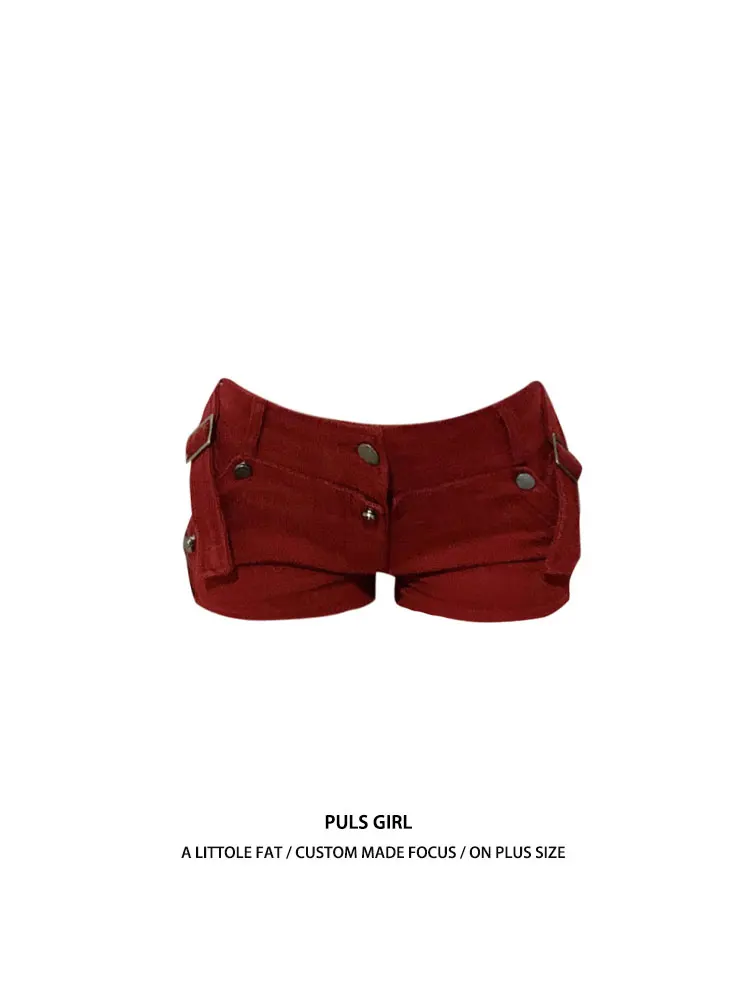 

Sexy Low Waist Red Denim Super Short Shorts for Women Summer Slimming Hot Pants American Style Casual Wear Single Piece