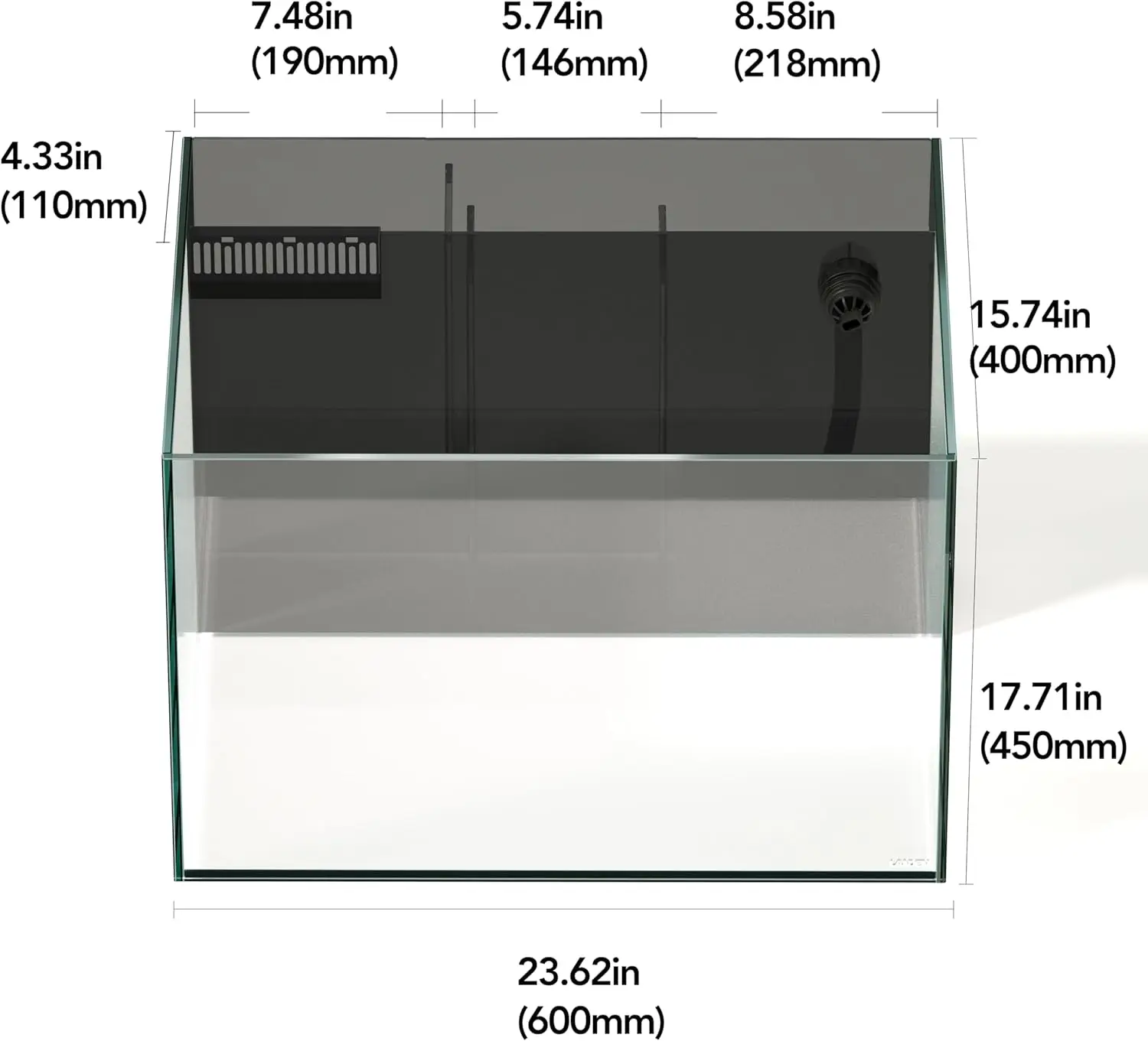 Landen 60P 26.23 Gallon Ultra Clear All Glass Rimless Low Iron Aquarium Tank with Rear Filtration Chamber for Salt and Fresh