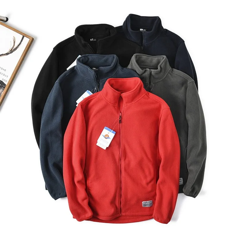 

Мужская демисезонная куртка свободного кроя на молнии с воротником-стойкой, для активного отдыха, оверсайз, двусторонняя, из флиса/плюша