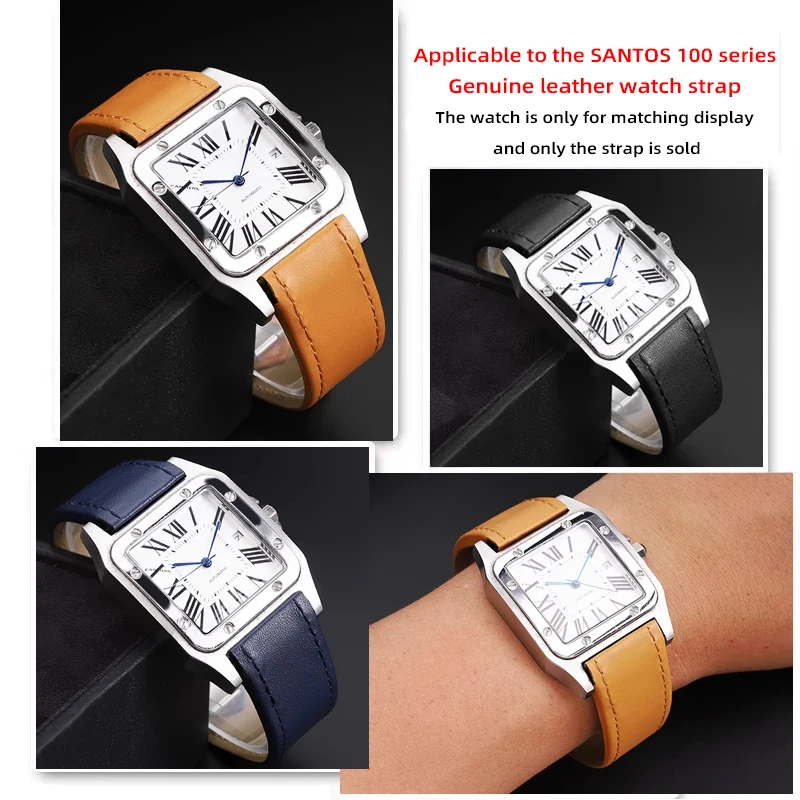 

Для Cartier Santos100 ремешок для часов из натуральной кожи Santos 100 мужской мягкий ремешок для часов из воловьей кожи складной браслет с пряжкой 20 мм аксессуары