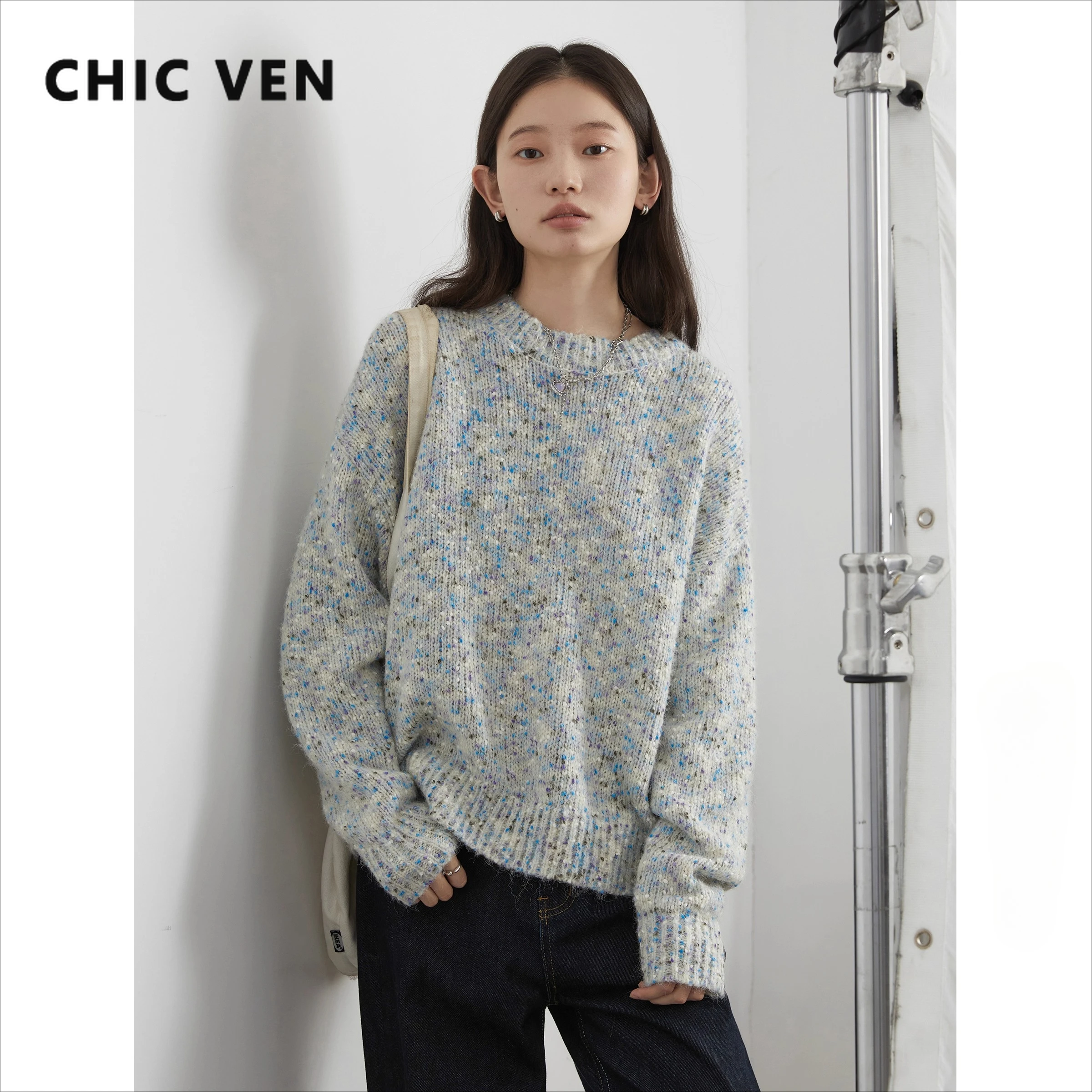 

Женский кардиган CHIC VEN, свободный повседневный новый вязаный свитер с круглым вырезом в горошек, текстурный пуловер, джемперы, женский топ, осень-зима 2025