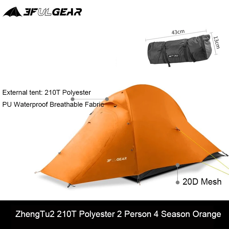 3F UL GEAR Outdoor Camping Tent 2 Persoons Waterdicht 15D Nylon Siliconen Coating 3 4-seizoenen Dubbellaags Ultralight Wandeltenten