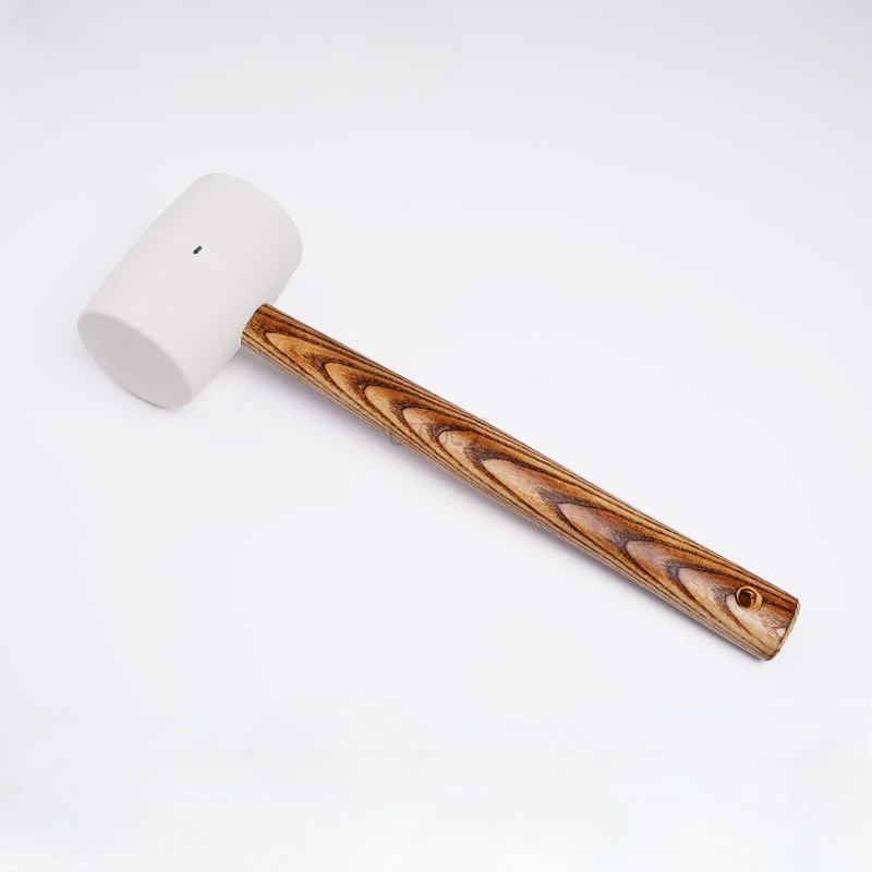 Rubber Hammer Wooden Handle Floor Tile Installation Hammer Elastic White Rubber Hammer for Household Tile Decoration Renovation