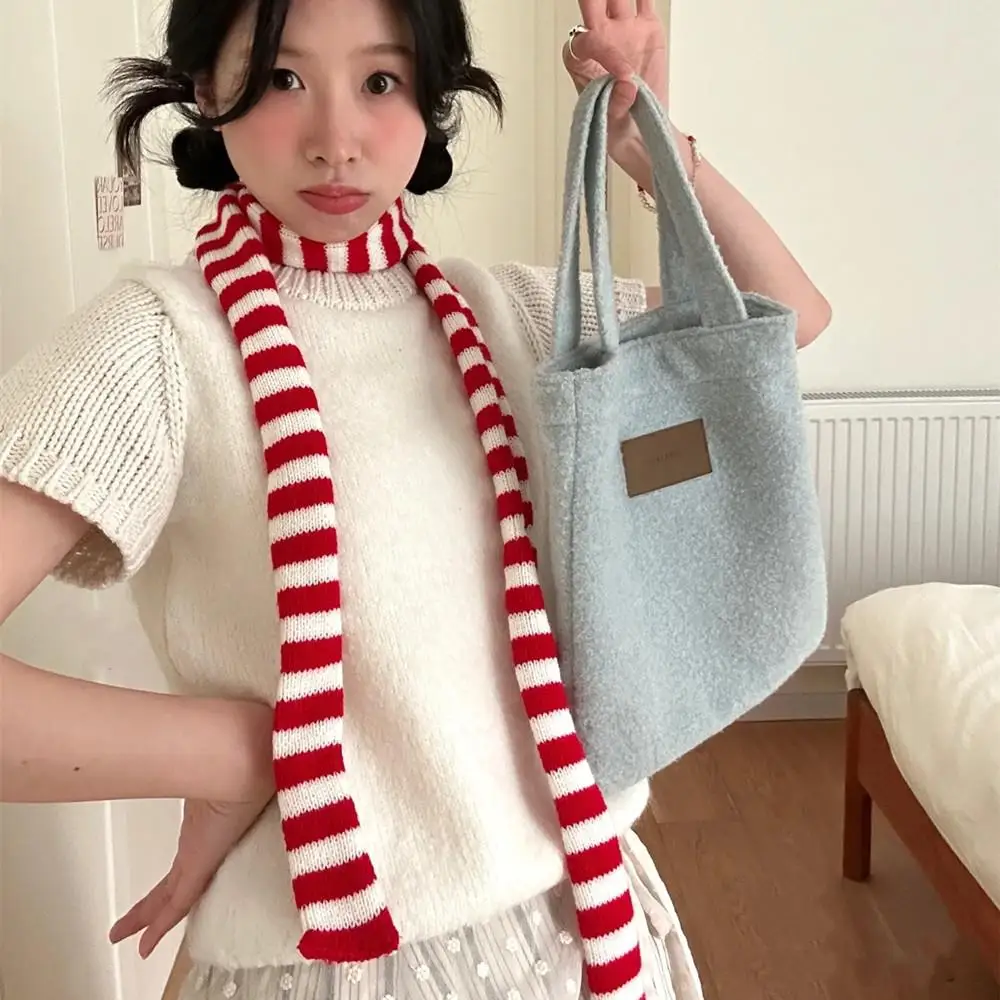 

Korean Knitted Slim Long Scarf Y2K Harajuku Decorative Neckerchief Stripe Neck Women Narrow Long Scarf Choker Lady Accessories