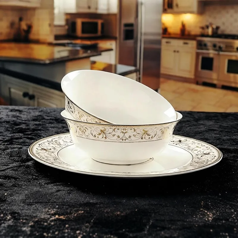 3pcs/lot, bone china gold charger plate and salad bowl set, 10inch plate and 6inch salad bowl,  crystal tray, coconut bowls