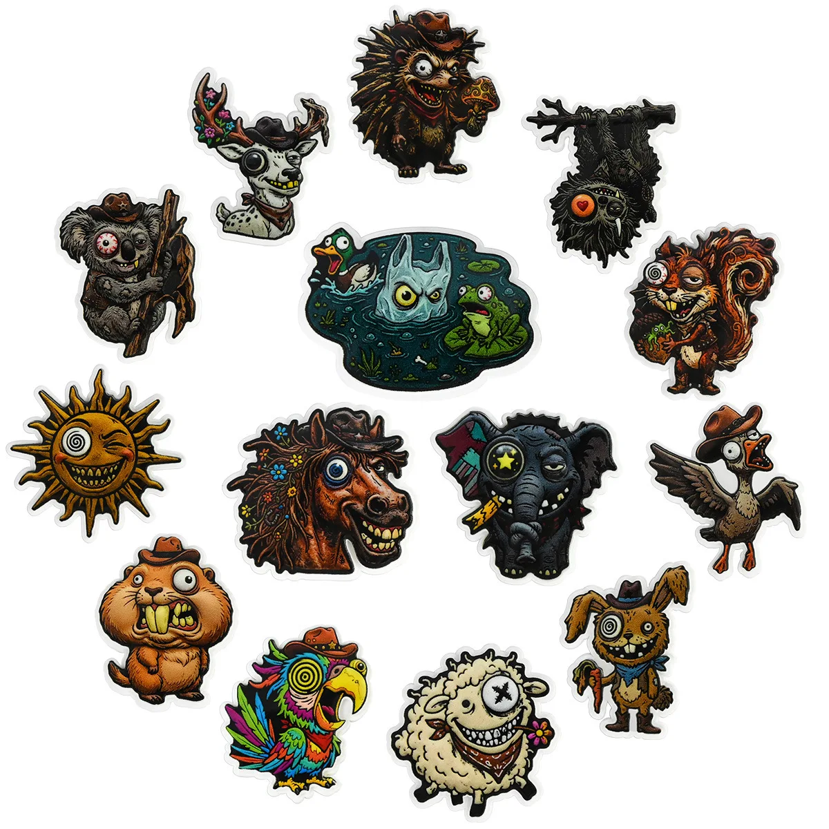 14Pcs Weird Cartoon Animal Clog Charms UV Printed PVC Shoe Charms Funny Monster Animal Shoe Ornaments DIY Shoe Decoration Accessories for Clog Sandals Bogg Bag, Gift for Kids Adults