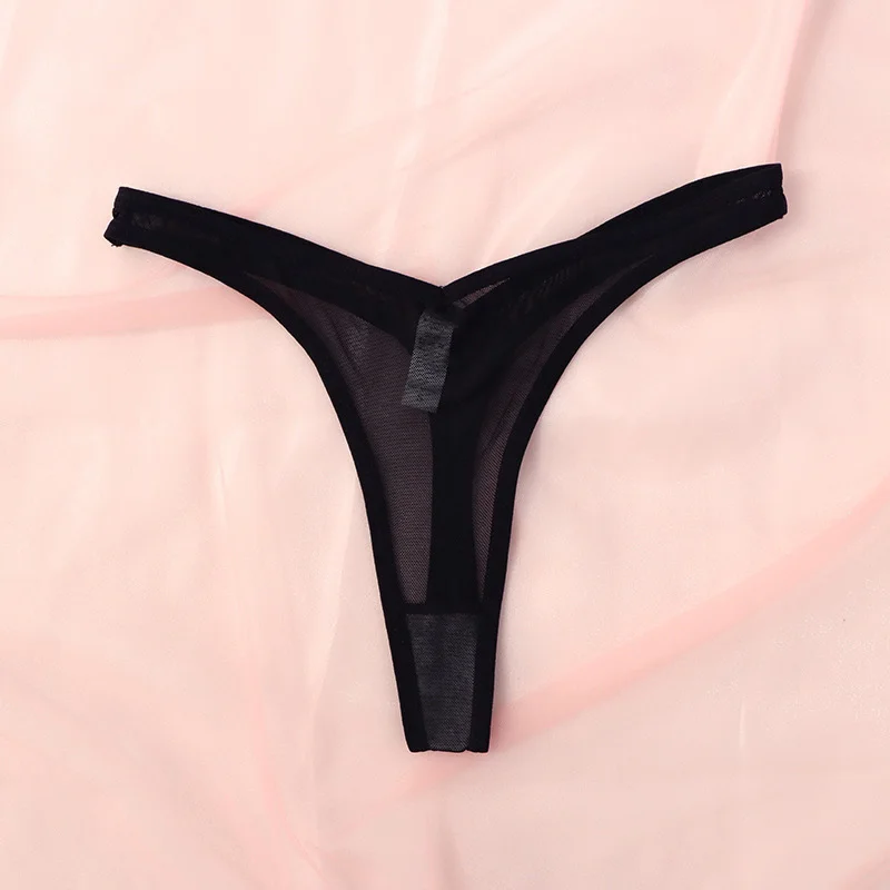 Tangas de encaje para mujer, lencería Sexy con parte trasera en T, bragas de perspectiva, ropa interior femenina