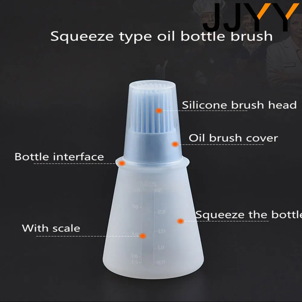 JJYY New Food Grade Silicone Oil Bottle with Lid, High Temperature Resistant Brush, Barbecue Baking Brush, Bbq Oil Control Brush