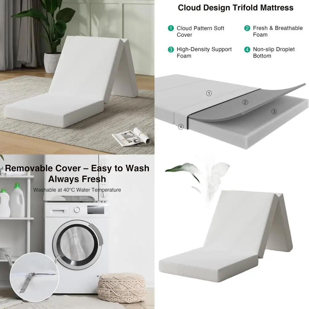 

Складной матрас, компактный матрас из пеноматериала одного размера с чехлом в виде облачного дизайна, 4-дюймовый складной матрас для лечения боли в спине