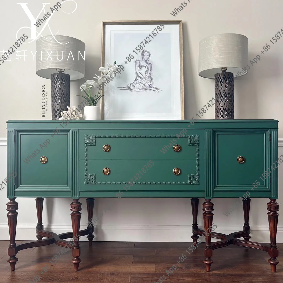 

French solid wood entrance porch cabinet integrated dining side cabinet American retro living room storage
