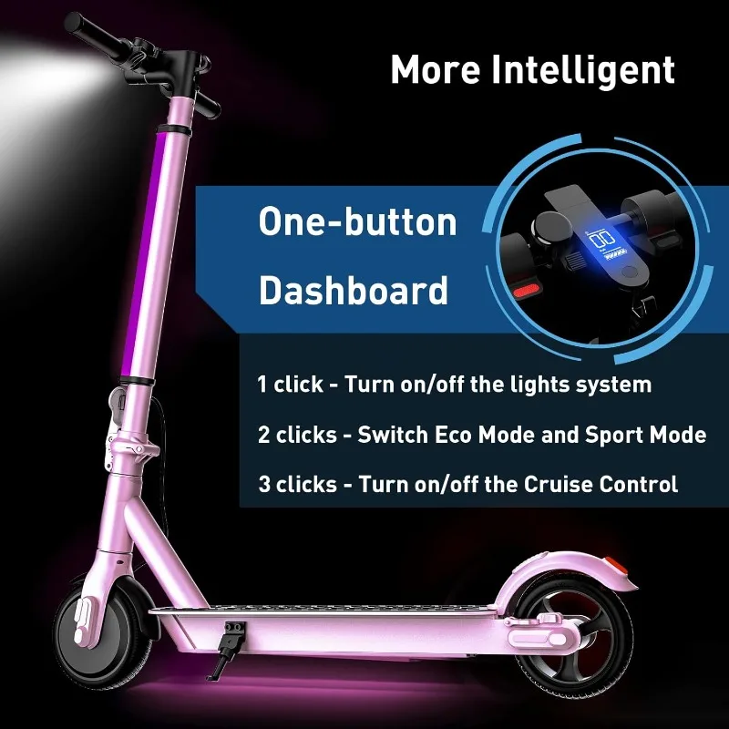 Hiboy Electric Scooter, 350W Peak Motor, 13 MPH, 10.6 Mile Range, Foldable, Lightweight, Ambient Light, Dual Braking System