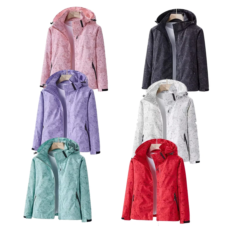 

2026 весна/осень с капюшоном, уличная повседневная камуфляжная ветрозащитная куртка с кленовым листом для женщин, горные ветрозащитные женские походные куртки