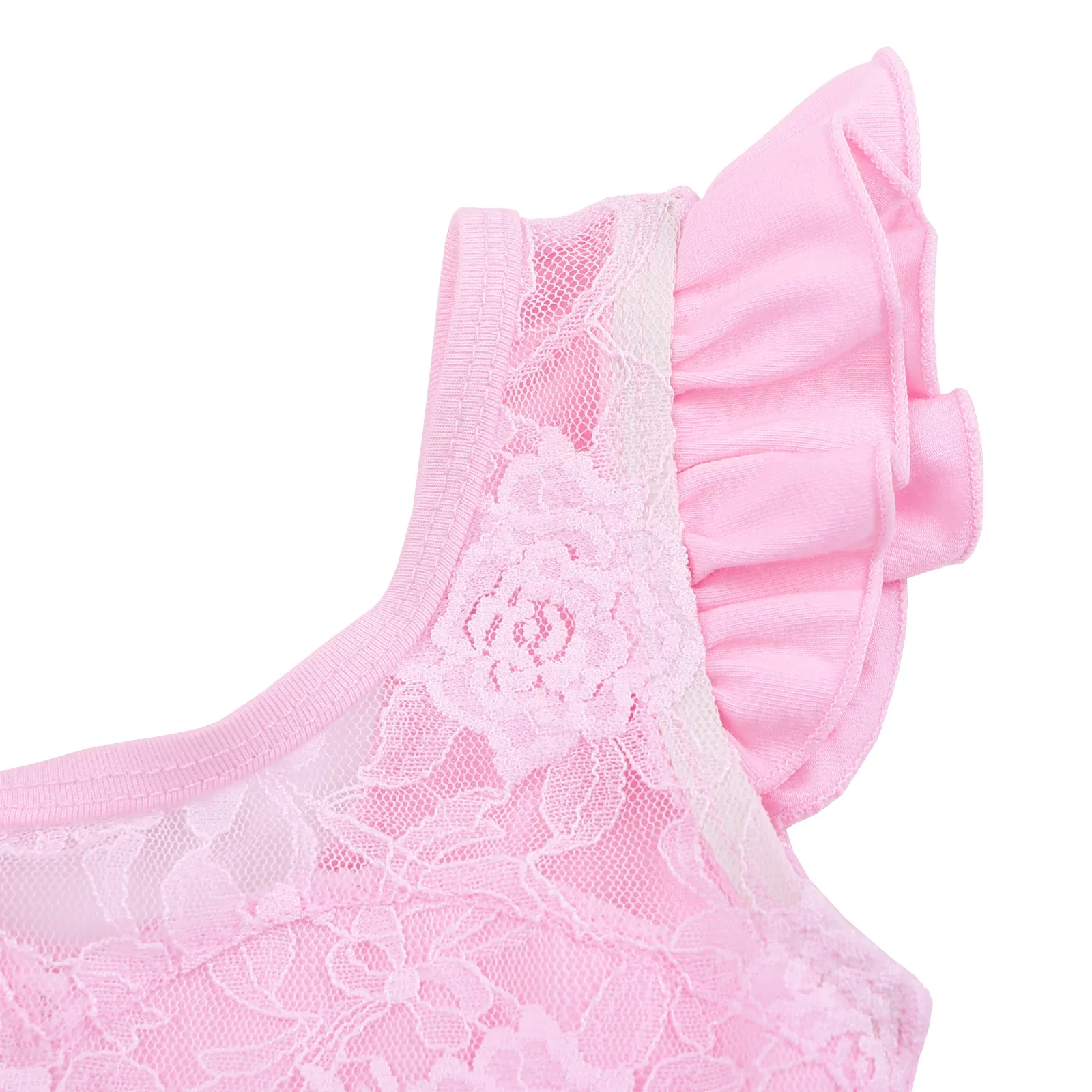 BAOHULU Girls Pink Lace Ballet Tutu Dress Ruffle Sleeve Rose Embroidery Dance Leotard for Girls Performance 3-8Y