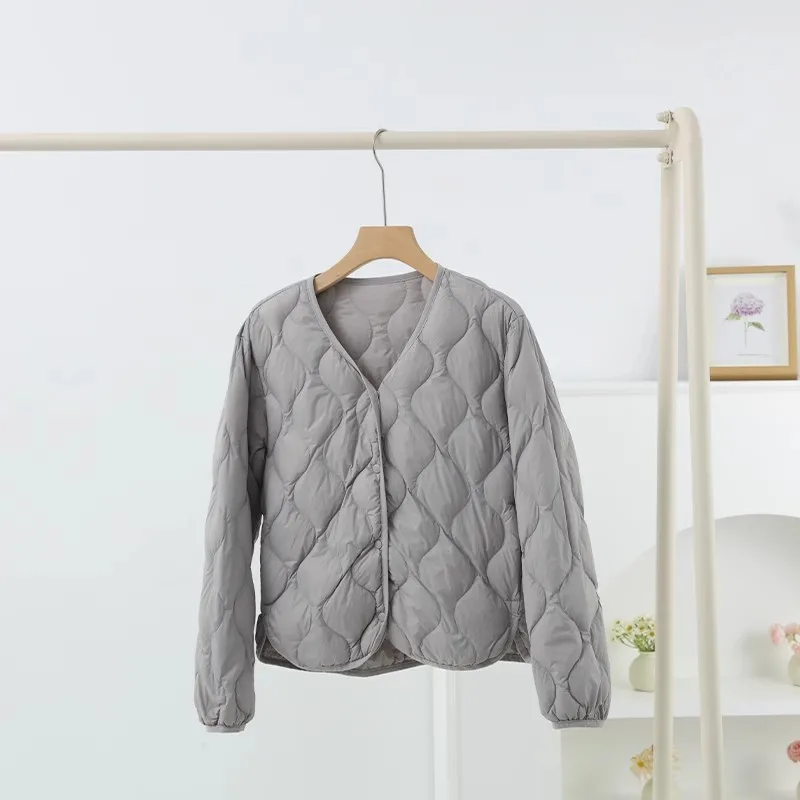 Manteau d'hiver pour femme, col en V, léger, chaud, en duvet de canard blanc, parka courte, simple boutonnage, grande taille, vêtements d'extérieur