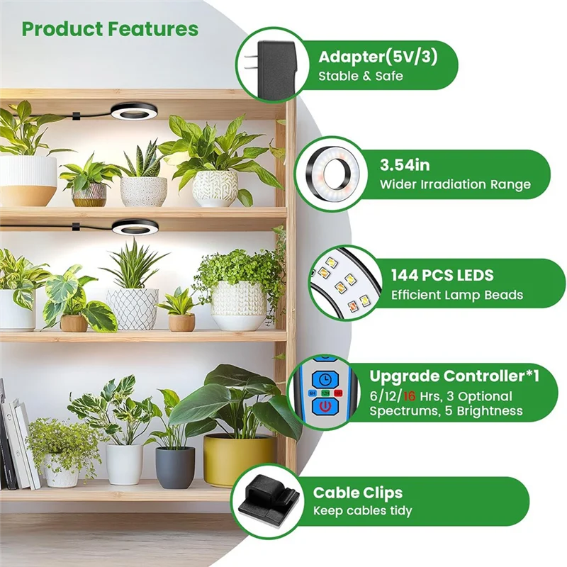

AB35-Grow Lights For Indoor Plants, 144 Leds Full Spectrum LED Plant Grow Light, 5V/3A Under Cabinet Grow Lamp