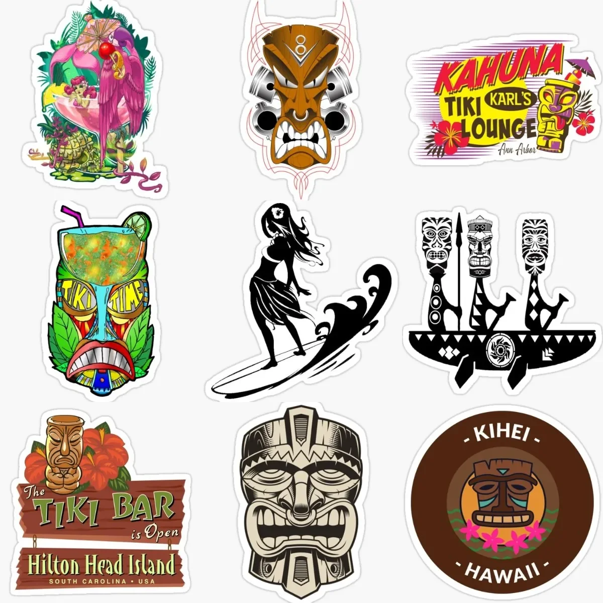 

Tiki Mask Native Hawaiian Totem Personalized PVC Waterproof Stickers Accessories for Decorate Car Table Wall Van Camper Window